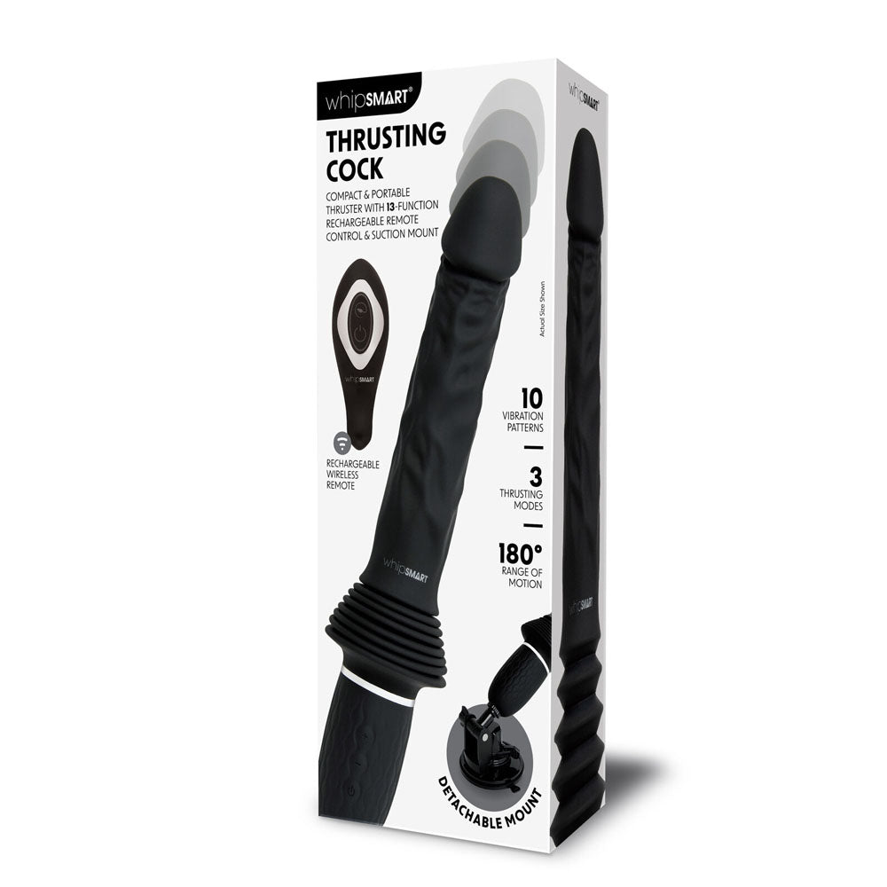 WhipSmart Thrusting Cock Black 30cm USB Rechargeable Thrusting Vibrator