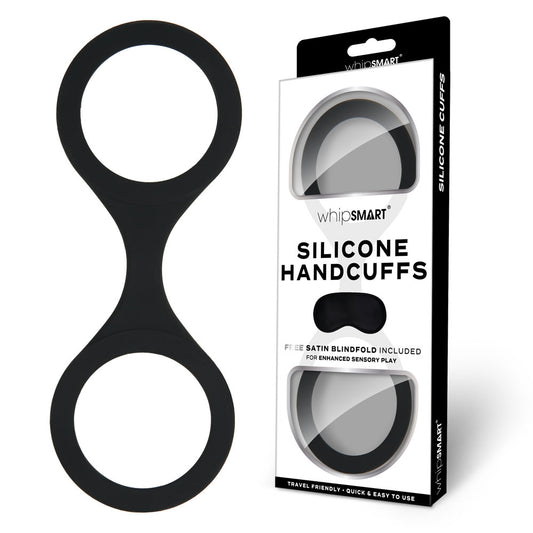 WhipSmart Silicone Handcuffs with Bonus Blindfold Black