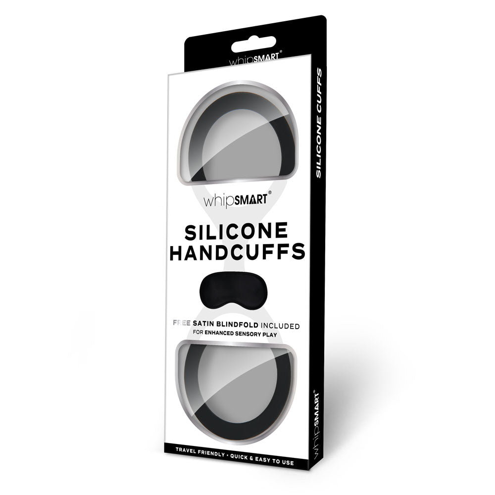 WhipSmart Silicone Handcuffs with Bonus Blindfold Black