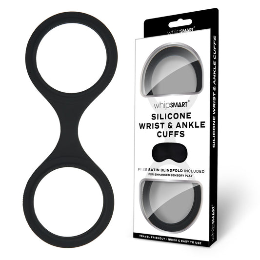 WhipSmart Silicone Wrist & Ankle Cuffs with Bonus Eye Mask Black