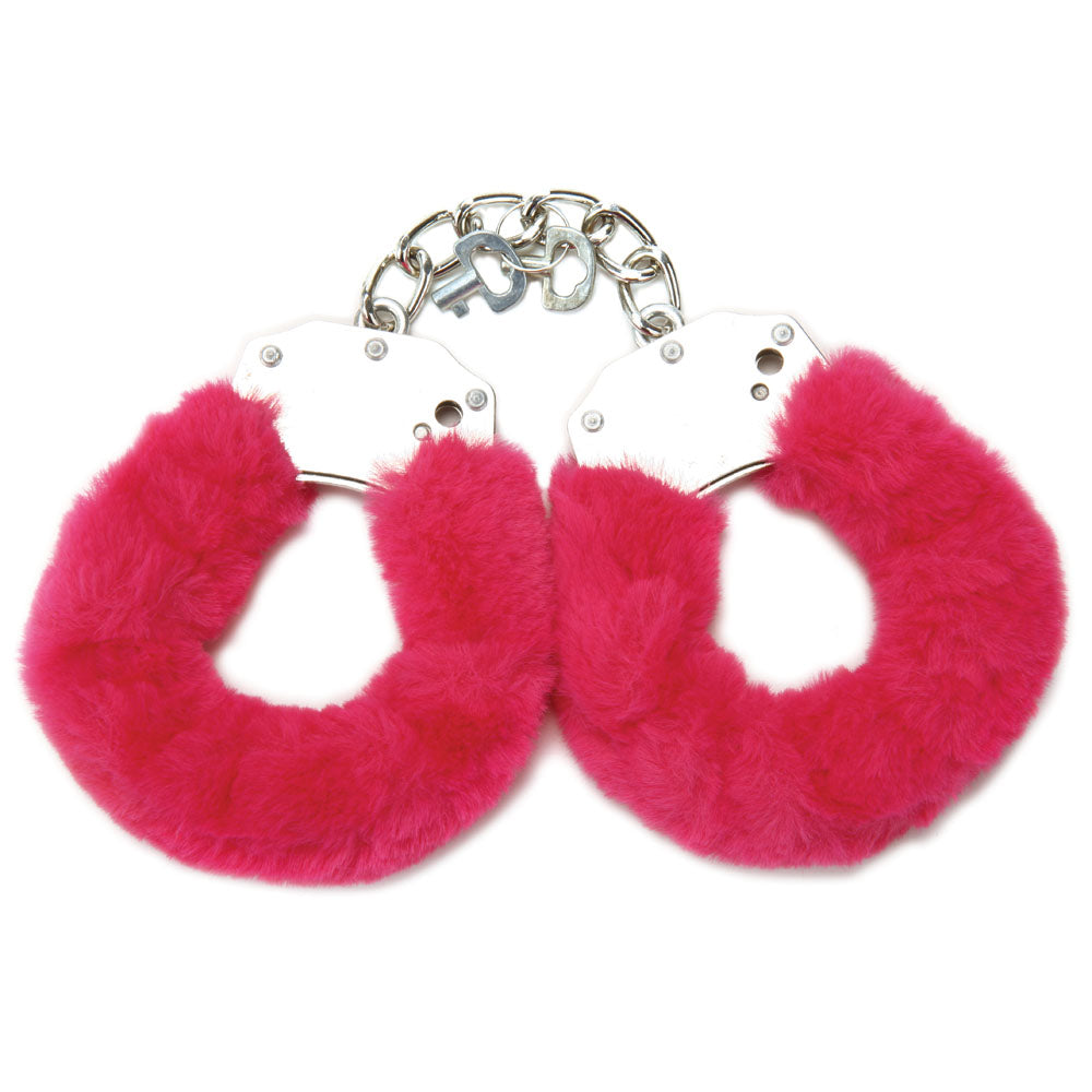 WhipSmart Classic Furry Cuffs with Bonus Satin Blindfold Hot Pink