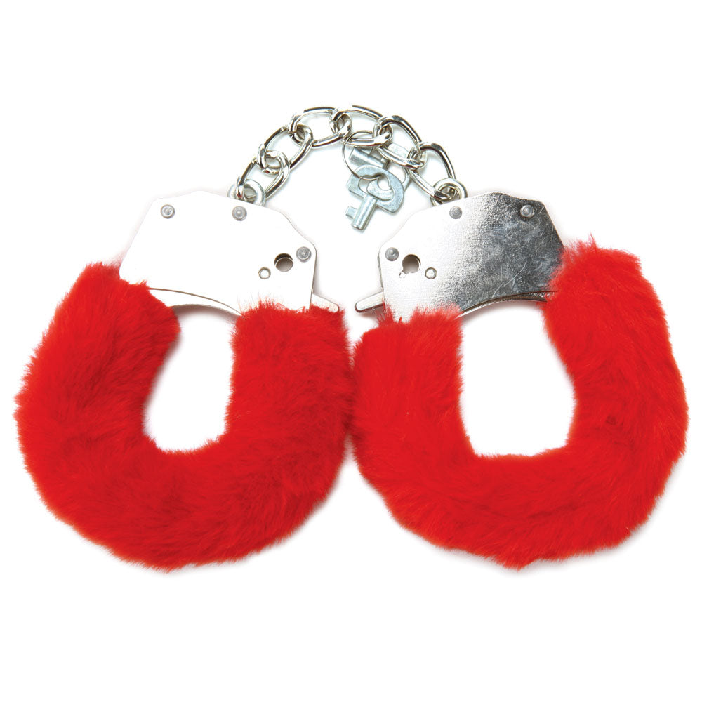 WhipSmart Classic Furry Cuffs with Bonus Satin Blindfold Red