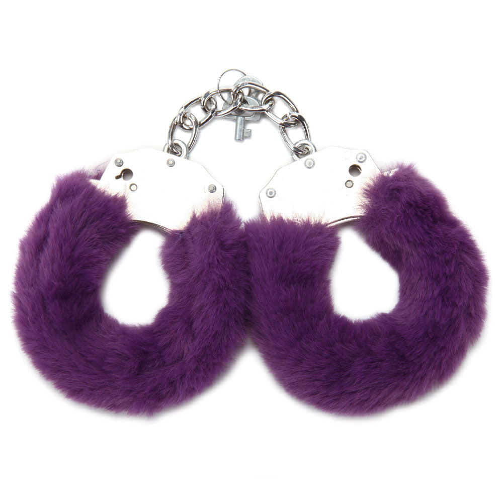 WhipSmart Classic Furry Cuffs with Bonus Satin Blindfold Purple