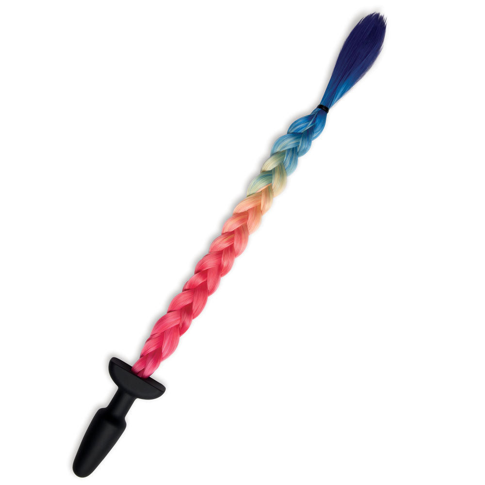 WhipSmart Furry Tales Silicone Rainbow Tail - Black 8.9cm Butt Plug with Rainbow Tail