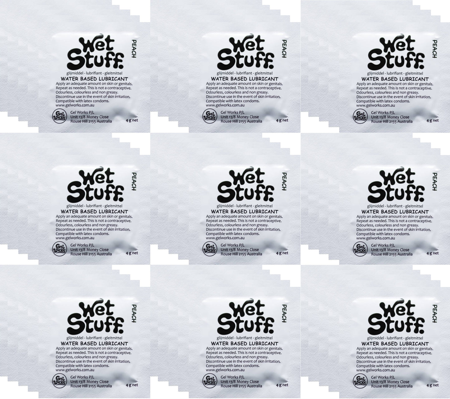 Wet Stuff Peach Water Based Lubricant Sample Travel Sachets 4g (100 Pack)