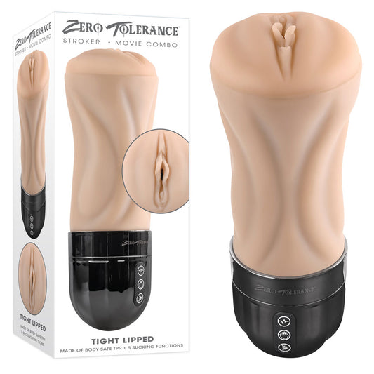 Zero Tolerance TIGHT LIPPED - Light Flesh USB Rechargeable Vibrating Stroker