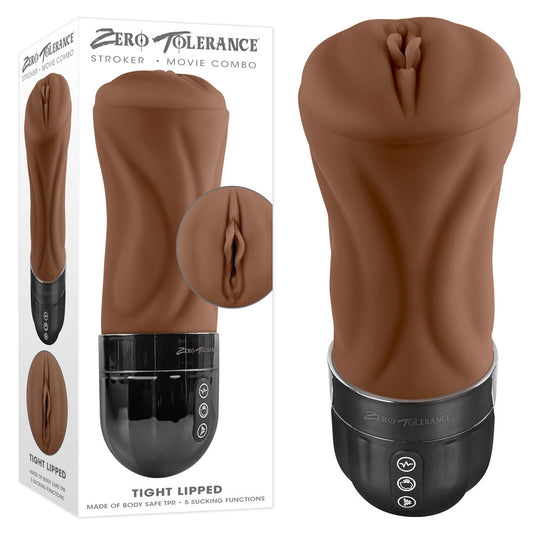 Zero Tolerance TIGHT LIPPED - Dark Brown USB Rechargeable Vibrating Stroker