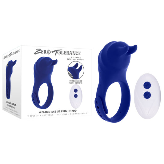 Zero Tolerance ADJUSTABLE FUN RING - Blue USB Rechargeable Cock Ring with Wireless Remote