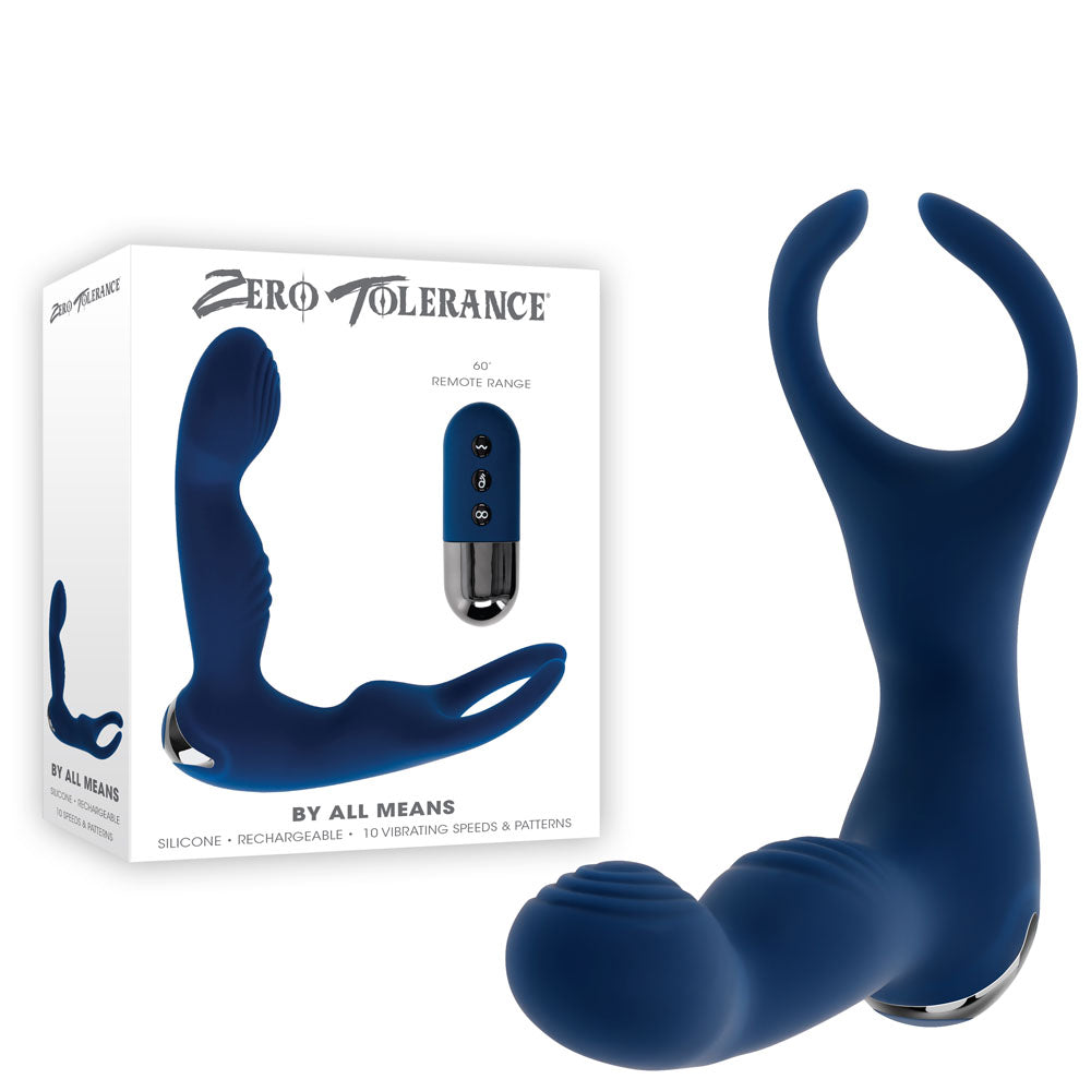 Zero Tolerance BY ALL MEANS - Blue 13.4cm USB Rechargeable Prostate Massager with Cock Ring