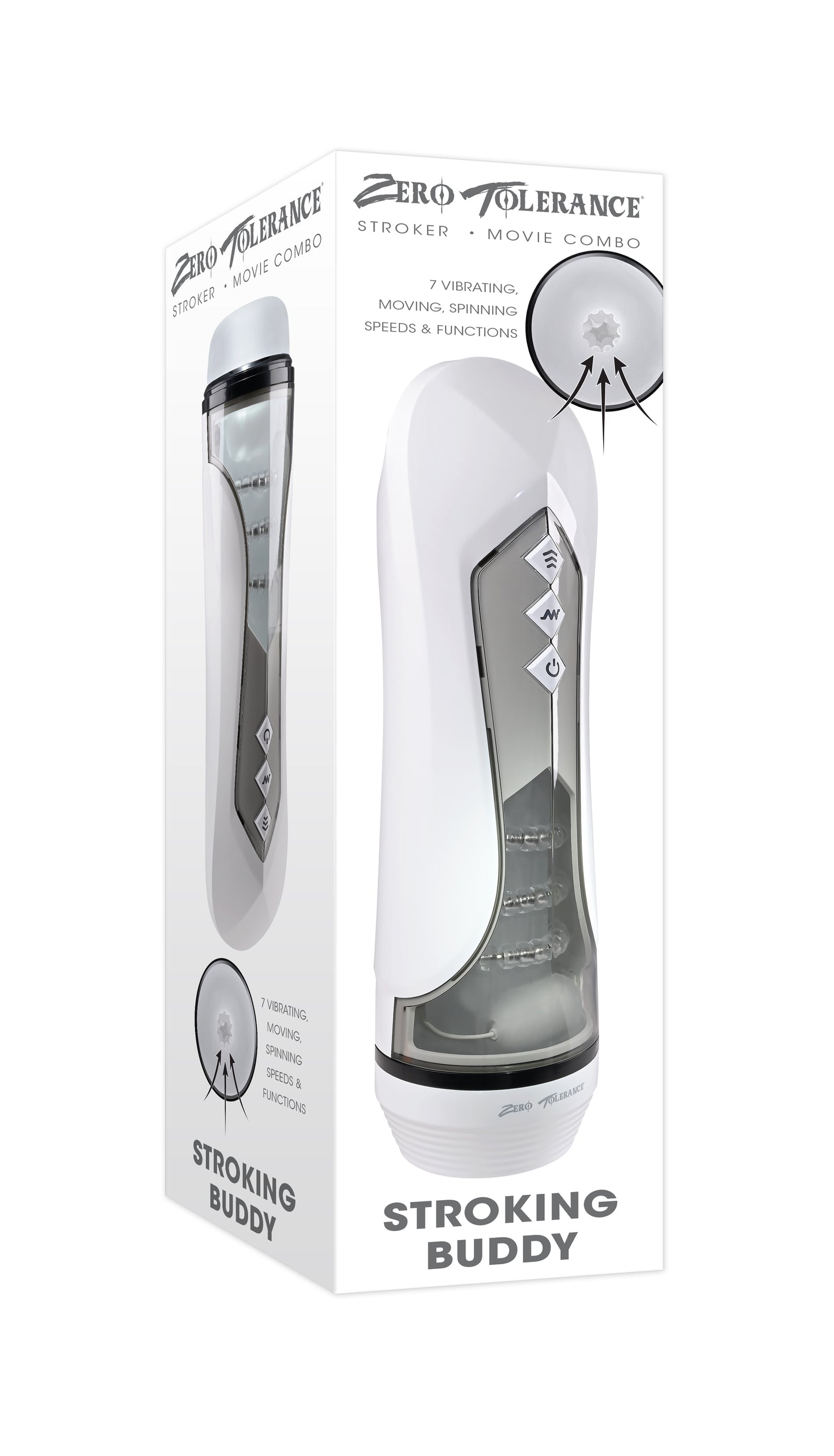 Zero Tolerance STROKING BUDDY White USB Rechargeable Vibrating Thrusting Stroker