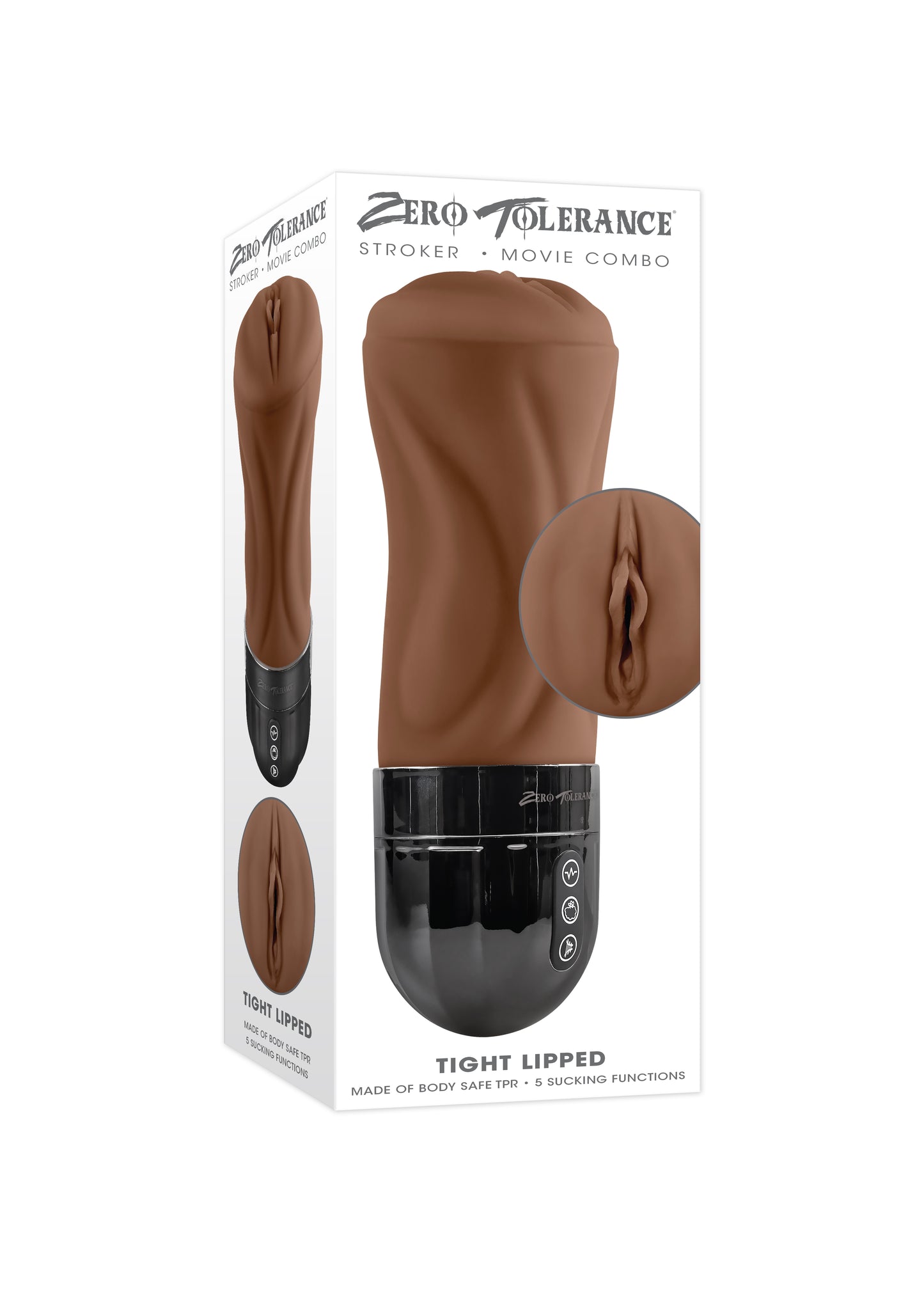 Zero Tolerance TIGHT LIPPED - Dark Brown USB Rechargeable Vibrating Stroker