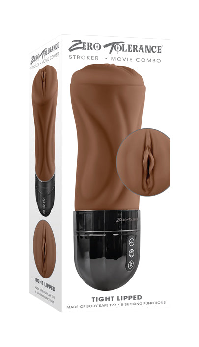 Zero Tolerance TIGHT LIPPED - Dark Brown USB Rechargeable Vibrating Stroker