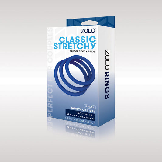 Zolo Classic Stretchy Silicone Cock Ring Blue Cock Rings - Set of 3 Sizes