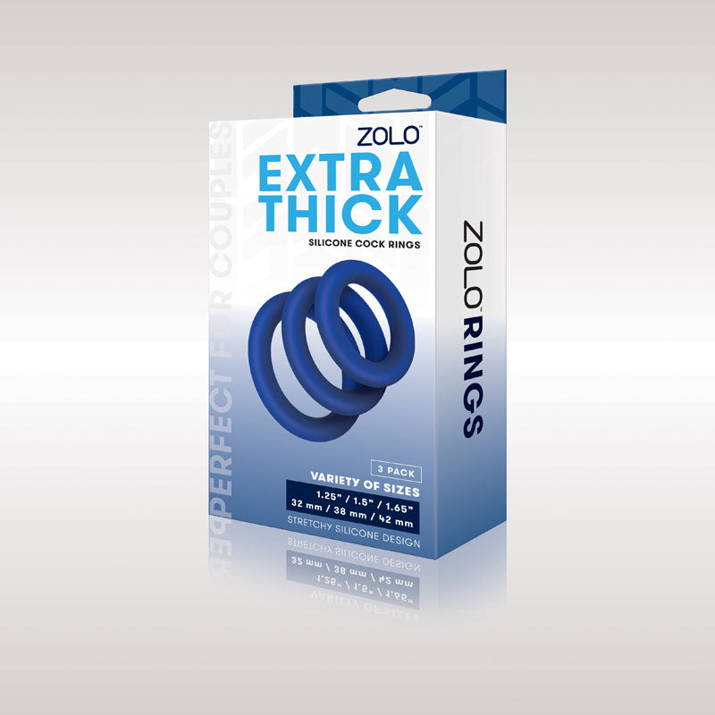 Zolo Extra Thick Silicone Blue Thick Cock Rings - Set of 3 Sizes