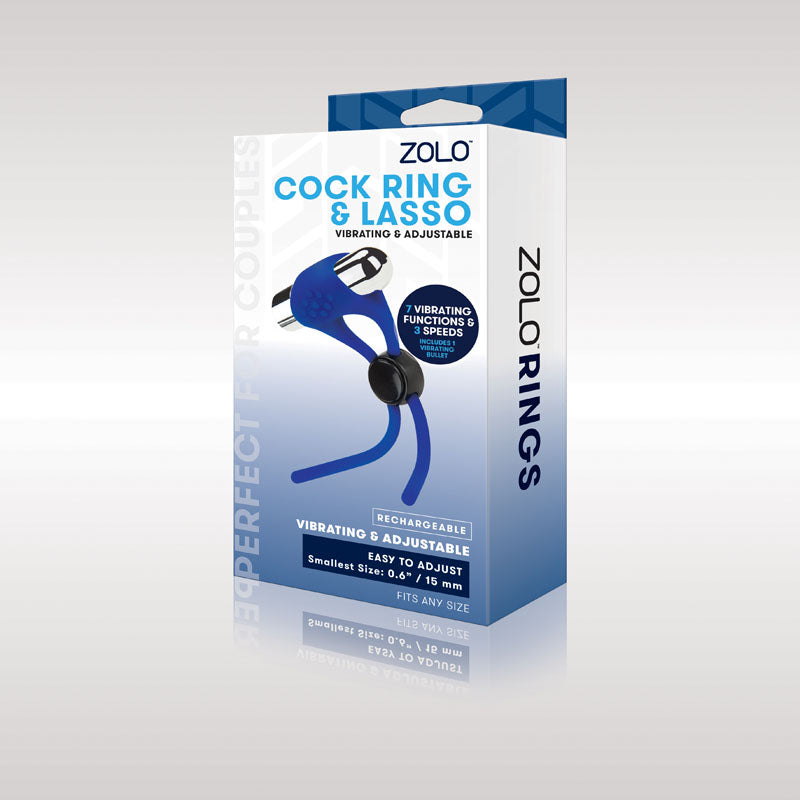 Zolo USB Rechargeable Adjustable Cock Ring & Lasso Blue