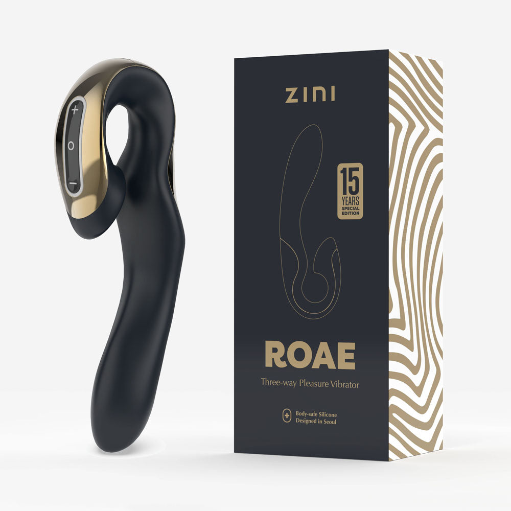 Zini Roae Special Edition - Black/Gold 19.5cm USB Three-Way Pleasure Vibrator