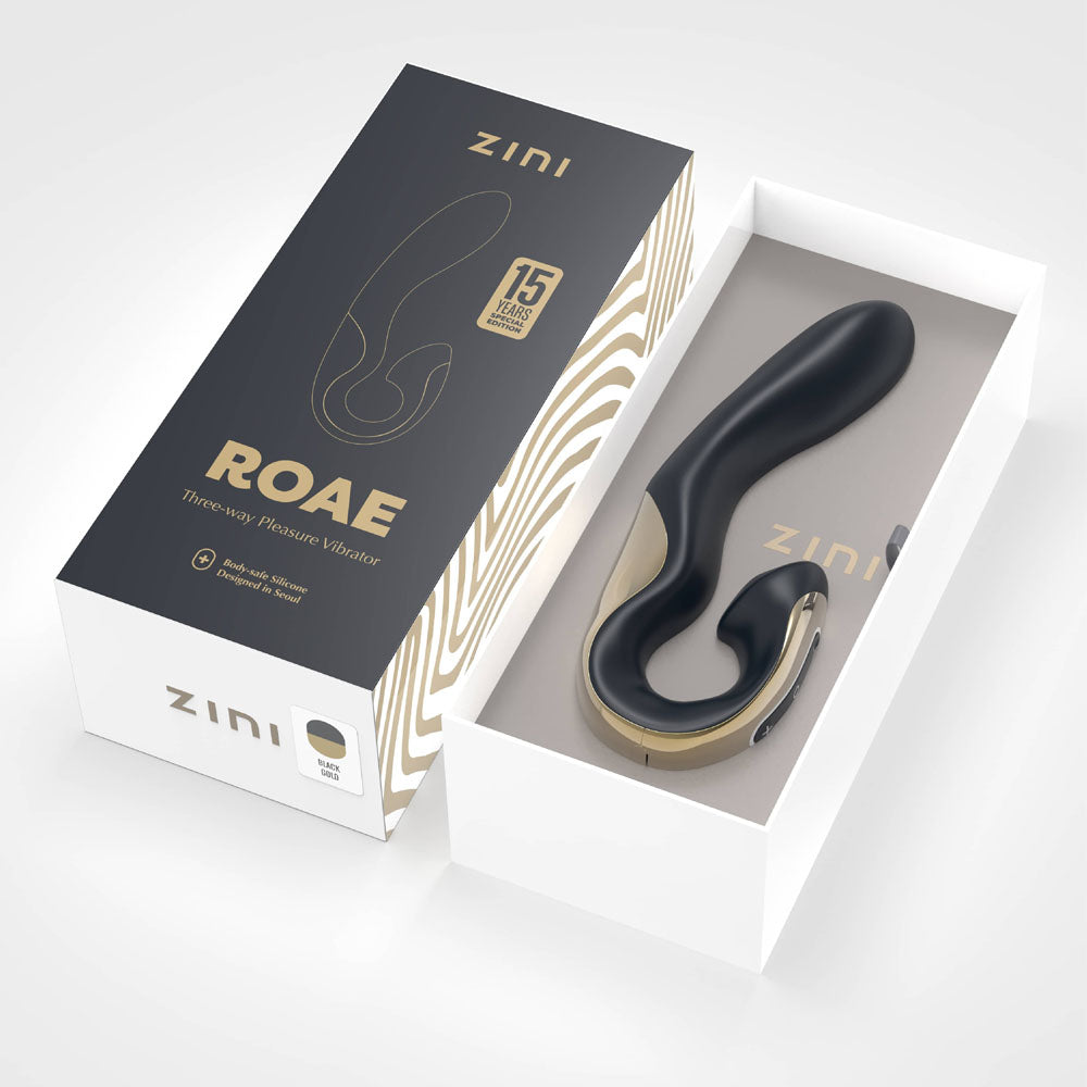 Zini Roae Special Edition - Black/Gold 19.5cm USB Three-Way Pleasure Vibrator