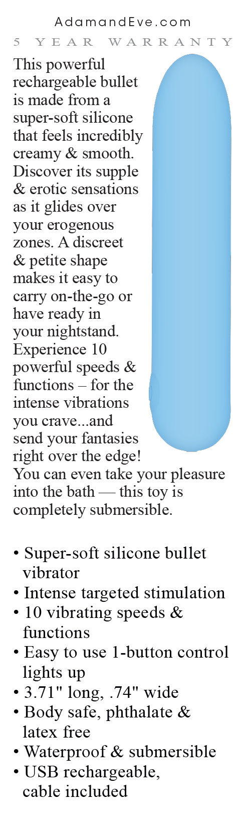 Adam & Eve Eve's Silky Sensations USB Rechargeable Bullet Vibrator Blue 9.4cm