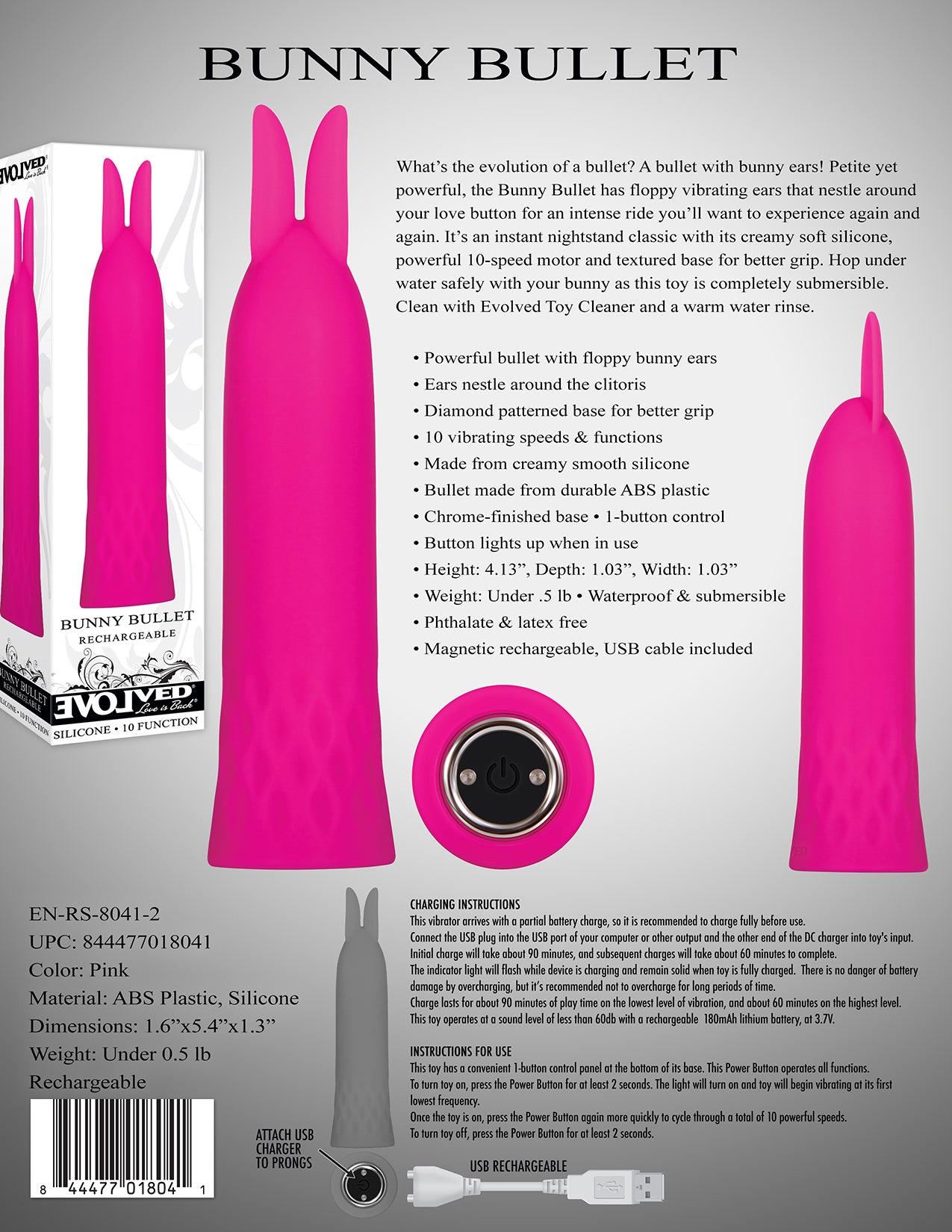 Evolved Bullet Buddy Pink 10.5cm USB Rechargeable Bullet Vibrator