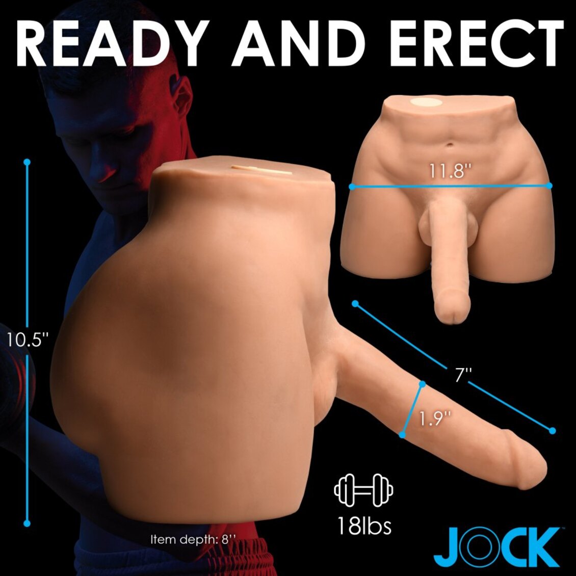 Curve Toys | Jock Vibrating & Squeezing Male Masturbator w/Poseable Dildo Medium 8kg