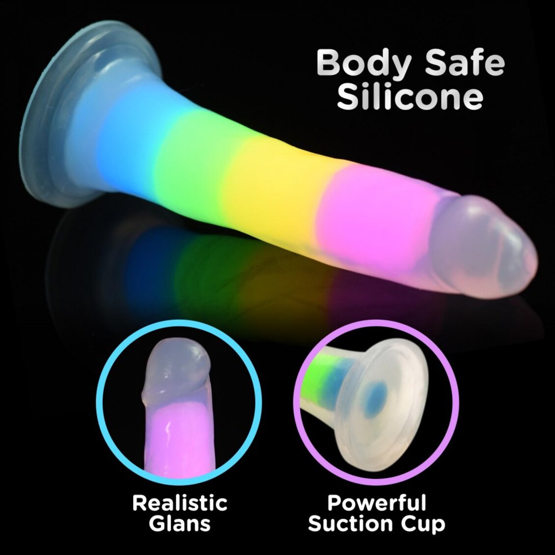 Curve Toys | Lollicock 7" Glow-in-the-Dark Rainbow Silicone Dildo