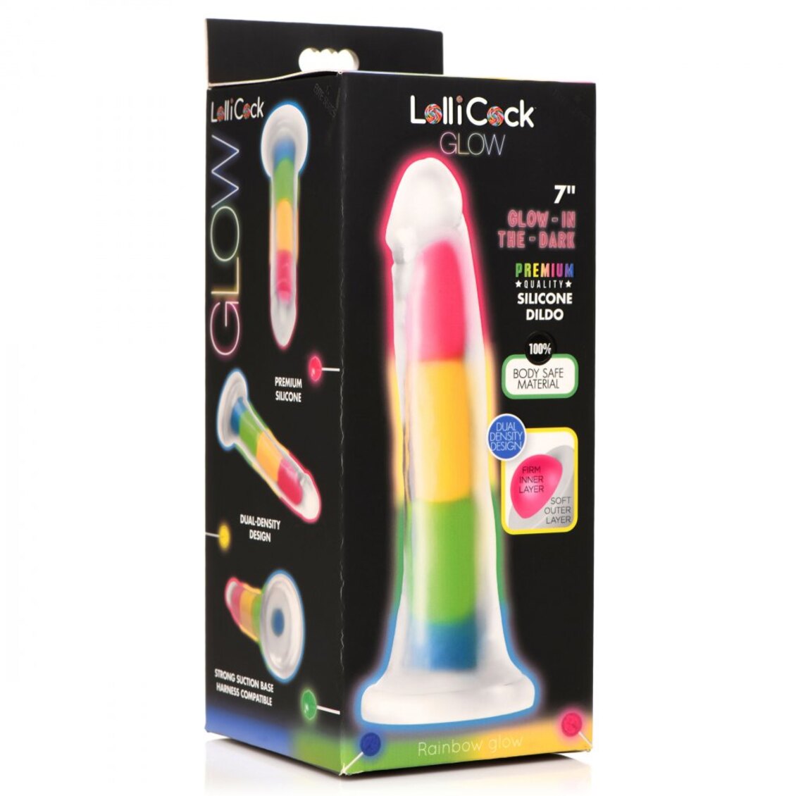 Curve Toys | Lollicock 7" Glow-in-the-Dark Rainbow Silicone Dildo