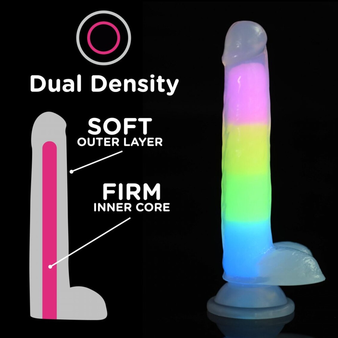 Curve Toys | Lollicock 7" Glow-in-the-Dark Rainbow Silicone Dildo w/ Balls