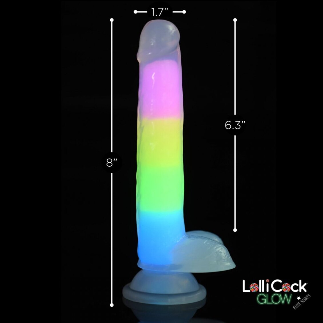 Curve Toys | Lollicock 7" Glow-in-the-Dark Rainbow Silicone Dildo w/ Balls