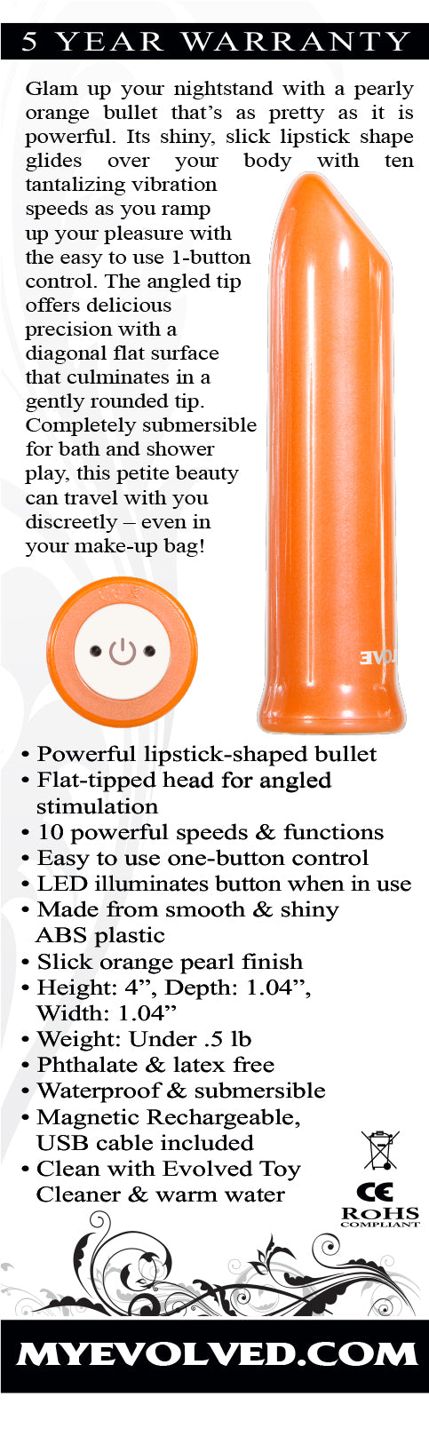 Evolved Lip Service Orange 10cm USB Rechargeable Lipstick Bullet Vibrator