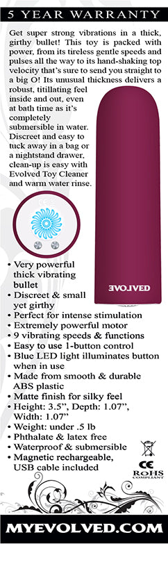 Evolved Mighty Thick Burgundy Red 9cm USB Rechargeable Bullet Vibrator