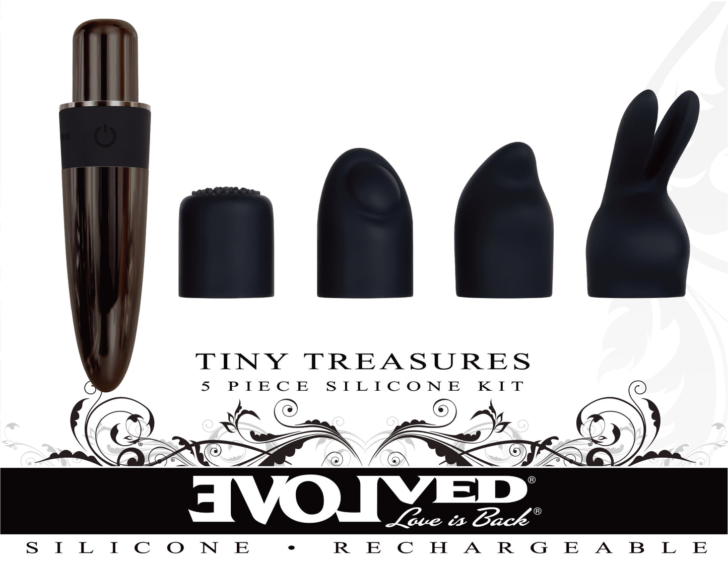 Evolved Tiny Treasures Black Chrome USB Rechargeable Mini Massager Vibrator