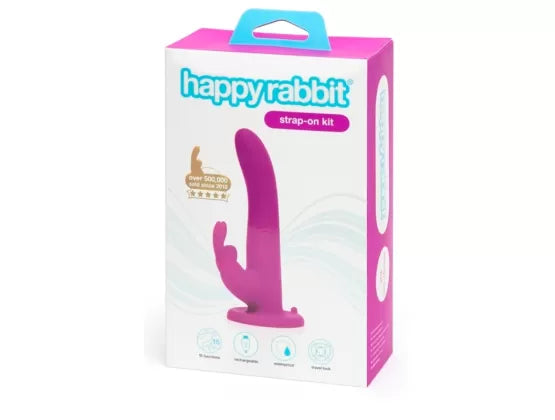 Love Honey Happy Rabbit Rechargeable Vibrating Strap on Harness Set Kit Purple