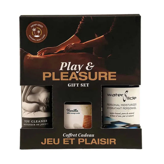 Earthly Body Hemp Seed Play & Pleasure Gift Set - Vanilla Flavoured Edible Candle with Lube & Cleaner