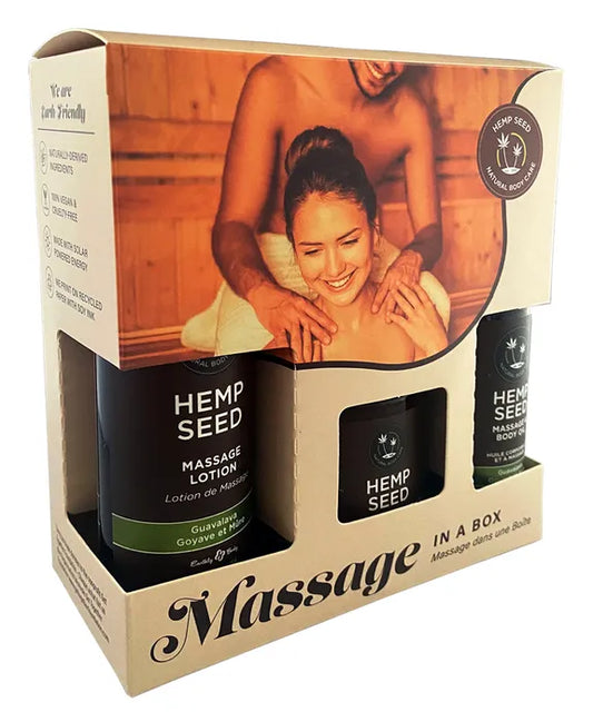 Earthly Body Hemp Seed Massage In A Box - Guavalava Scented Massage Gift Set - 3 Piece Kit