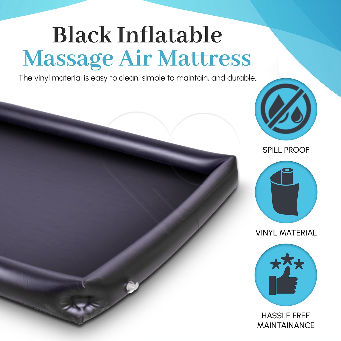 Eroticgel Black Inflatable Waterproof Massage Sheet 205cm x 156cm x12cm