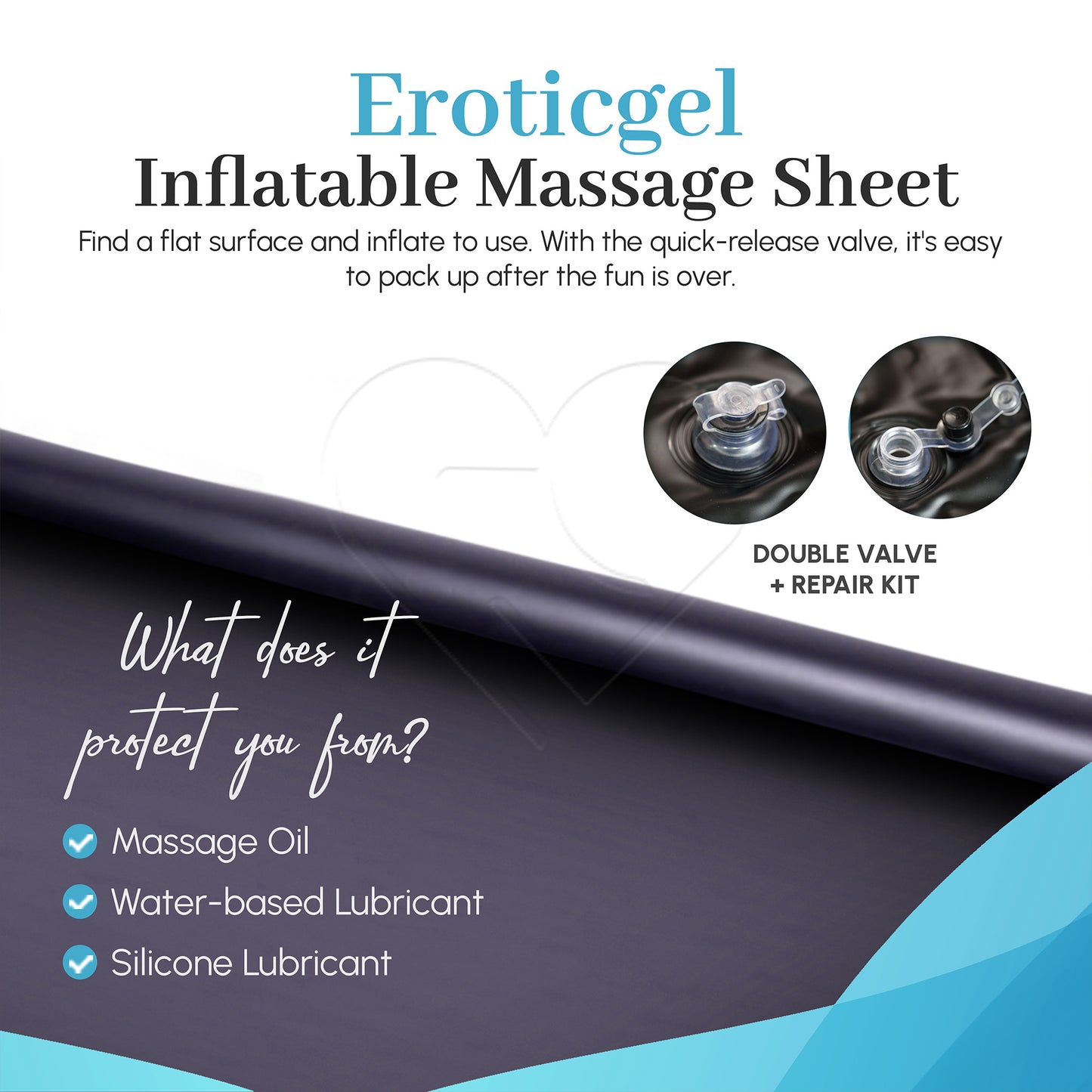 Eroticgel Black Inflatable Waterproof Massage Sheet 205cm x 156cm x12cm