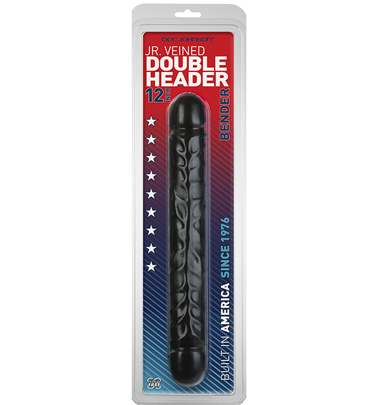 Doc Johnson Jr. Veined Double Header 12" Bender Black Dildo Dong