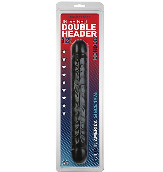 Doc Johnson Jr. Veined Double Header 12" Bender Black Dildo Dong