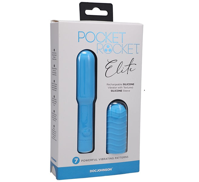 Doc Johnson Pocket Rocket Elite Rechargeable With Removable Sleeve Sky Blue