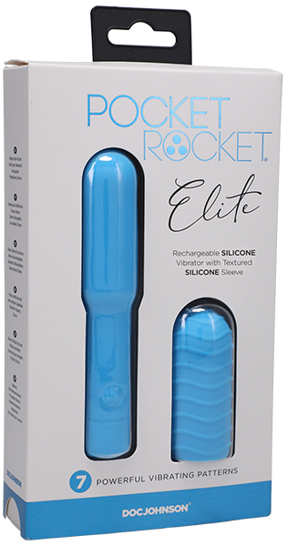 Doc Johnson Pocket Rocket Elite Rechargeable With Removable Sleeve Sky Blue