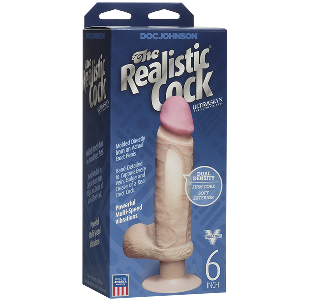 Doc Johnson The Realistic Cock ULTRASKYN Vibrating 6" Dildo Dong Vanilla