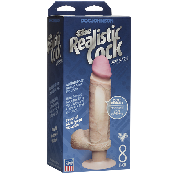 Doc Johnson The Realistic Cock ULTRASKYN Vibrating 8" Dildo Dong Vanilla