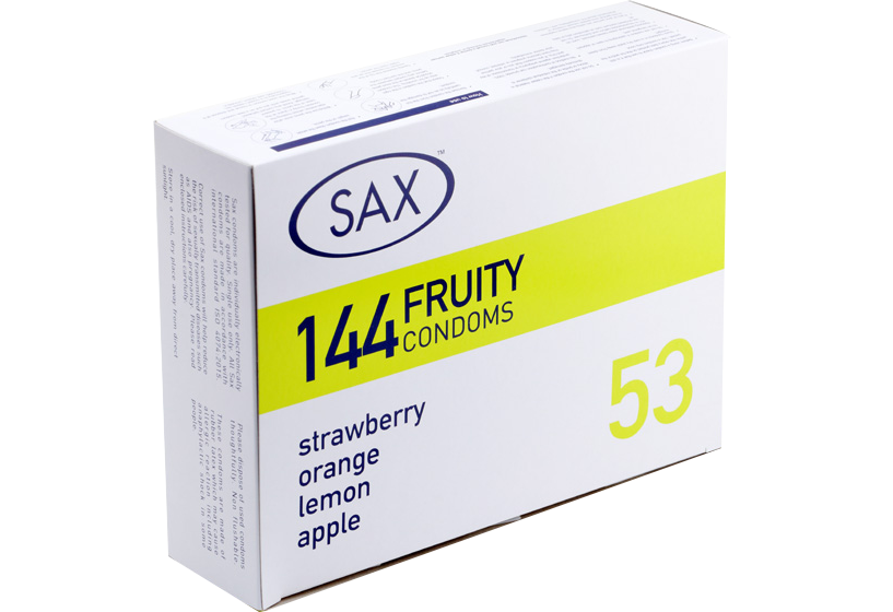 Sax Fruity Strawberry/Orange/Lemon/Apple Condoms Bulk 144