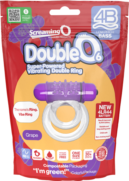 ScreamingO Double O 6 4B Low Pitch Bass Vibrating Cock Ring Grape