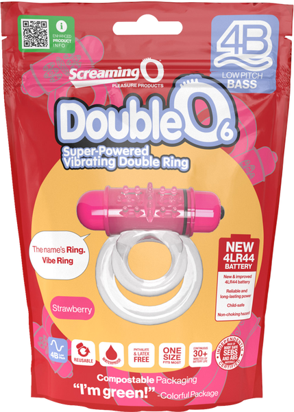 ScreamingO Double O 6 4B Low Pitch Bass Vibrating Cock Ring Strawberry