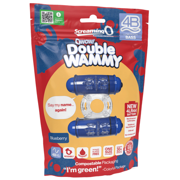 ScreamingO 4B Low Pitch Bass Double Wammy Vibrating Cock Ring - Blueberry