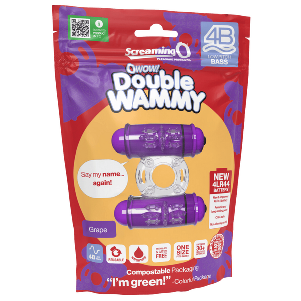 ScreamingO 4B Low Pitch Bass Double Wammy Vibrating Cock Ring - Grape