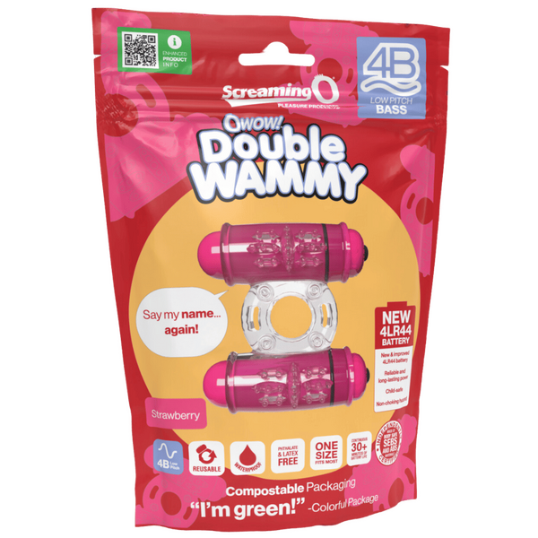 ScreamingO 4B Low Pitch Bass Double Wammy Vibrating Cock Ring - Strawberry