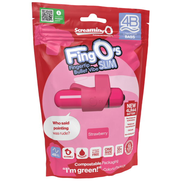 ScreamingO 4B Low Pitch Bass FingO Slim Bullet Fingertip Vibe - Strawberry