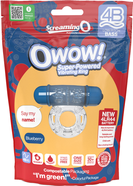 ScreamingO Owow 4B Low Pitch Bass Bullet Vibrating Cock Ring Blueberry